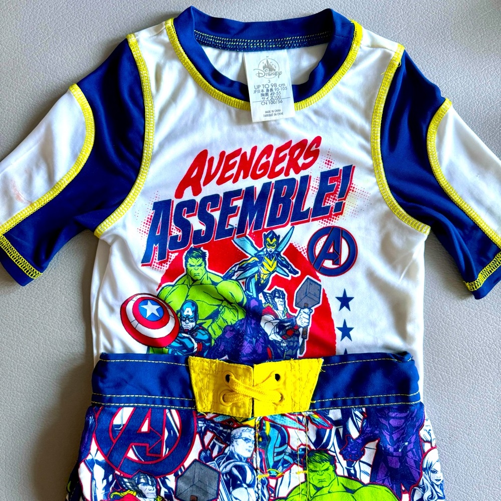Disney Avengers Marvel Rash-guard & Trunk Swim Set | UPF 50+ | 3T
